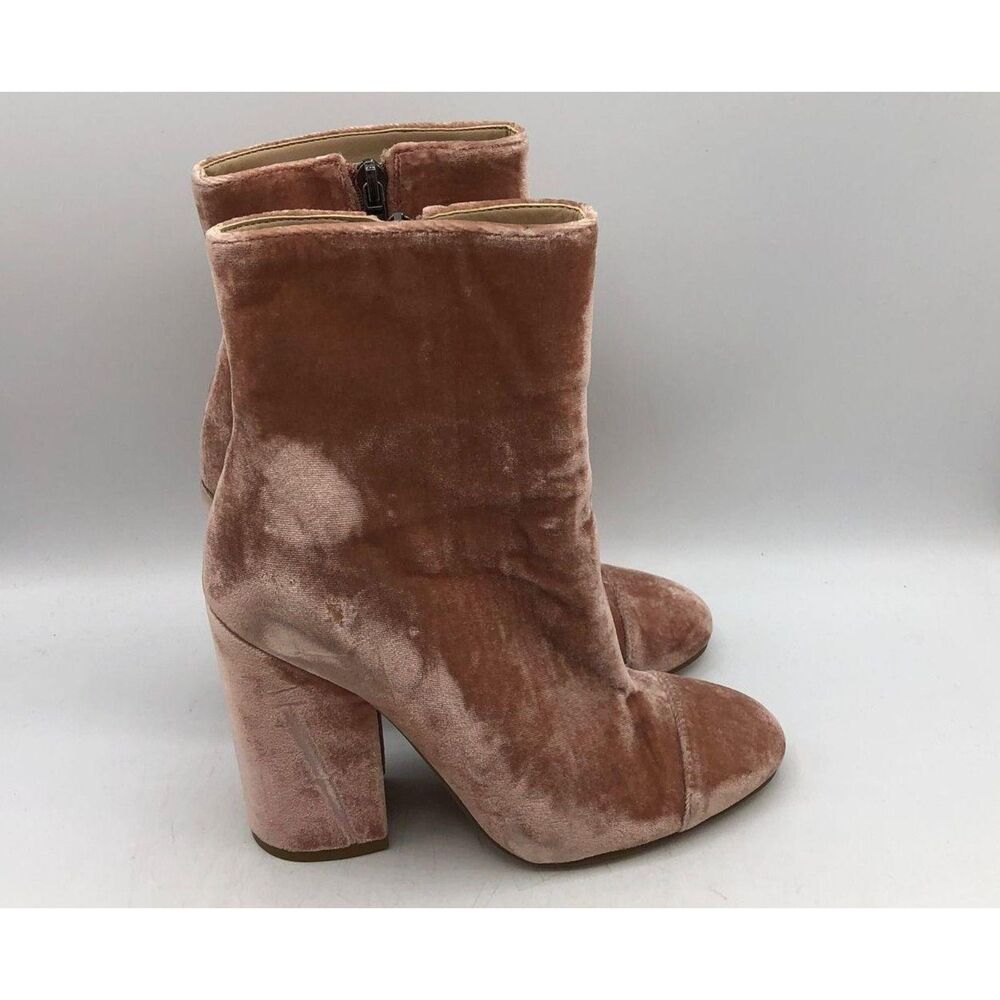 Kendall Kylie Women's Pink Velvet Block Heel Zip Ankle Boots Shoes Size 6M